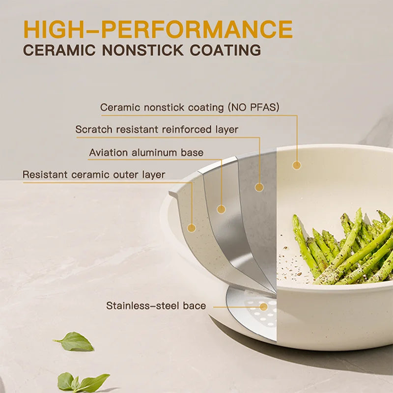 21 Piece Pots and Pans Set Non-Stick, Ceramic Cookware Set with Sensor Handles, White